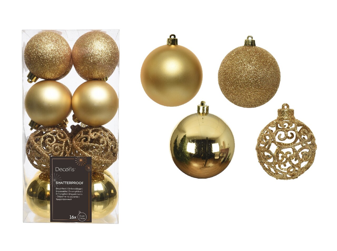 Cutie cu 16 globuri asortate Gold Mix, Decoris, plastic, auriu - imagine 4